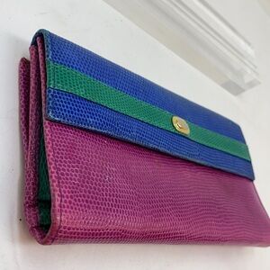 Neiman Marcus Reptile Embossed Multi Color Long Clutch Wallet